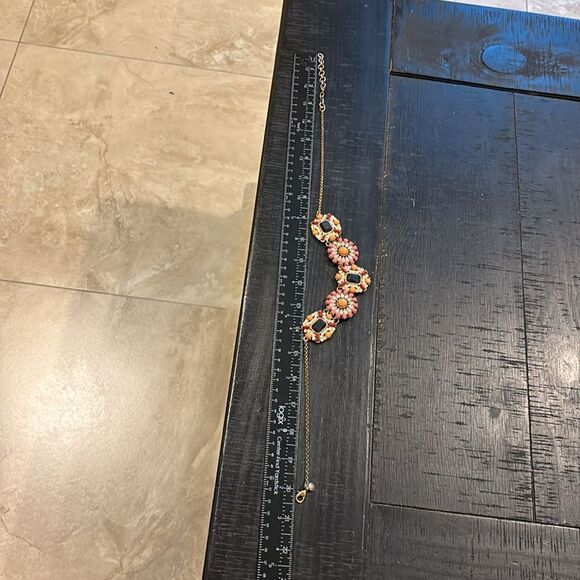 Vintage J CREW Necklace Coral Orange Crystal Gold Tone Statement Rhinestone​ - Picture 5 of 6